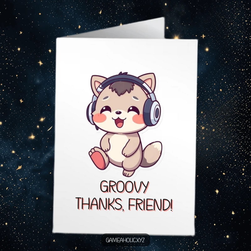 Funny Free Printable Thank You Card: Cheerful animal wearing headphones, tapping its foot to show thanks.
