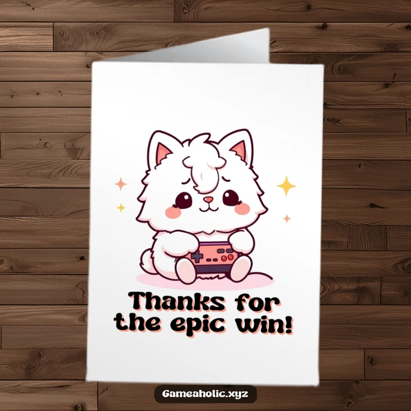Funny Free Printable Thank You Card: Fluffy gamer animal giving a thumbs-up, expressing thanks with gamer flair.