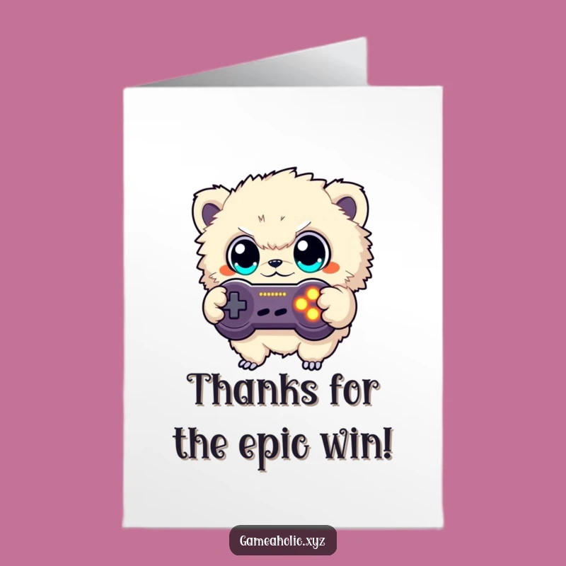 Free Printable Gamer Thank You Card: Fuzzy Creature Expressing Gratitude Downloadable