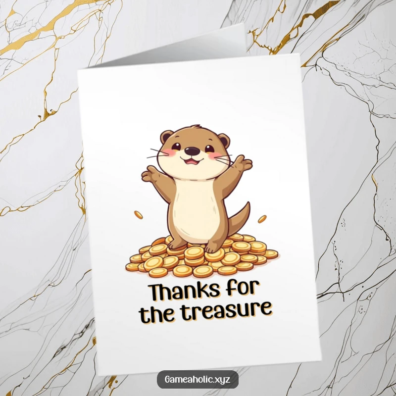 Funny Free Printable Thank You Card featuring a joyful otter dancing on coins, expressing profound gratitude.