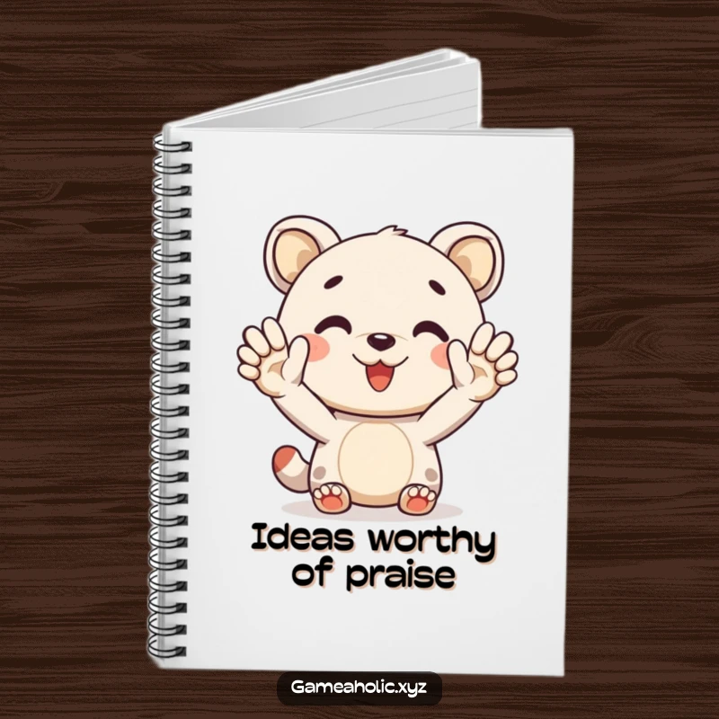 Funny notebook cover with a cheerful animal character offering a virtual high-five, ideal for notes and encouraging thoughts.