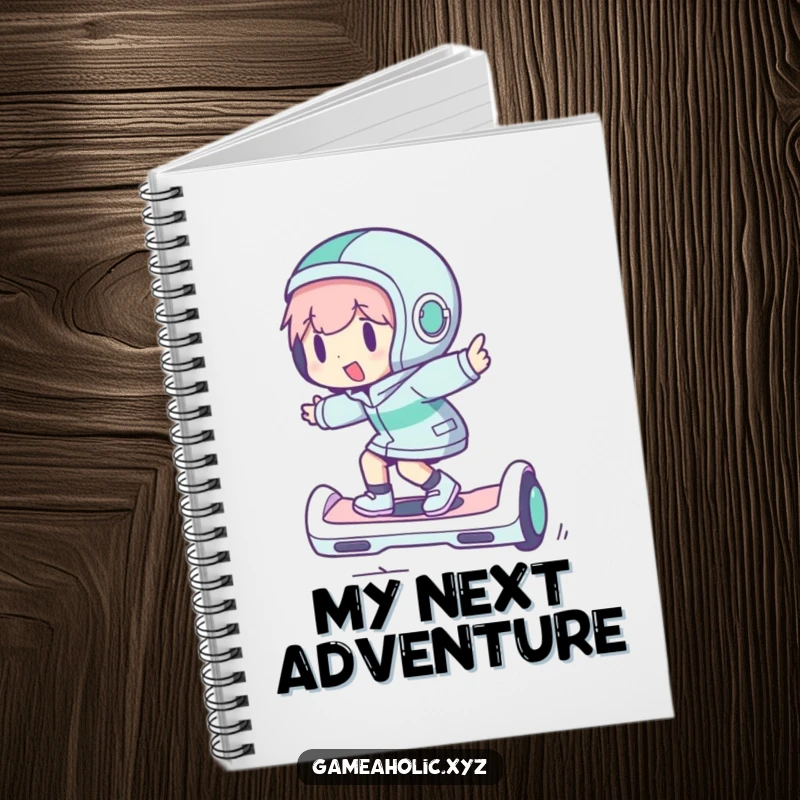 Funny notebook featuring a character riding a hoverboard, ideal for jotting down ideas with speed and a smile.
