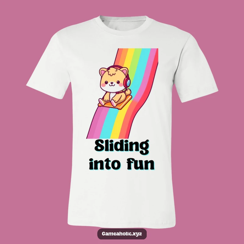 Funny Gamer Animal T-Shirt - Cheerful Animal Slides Rainbow, Great Gift!