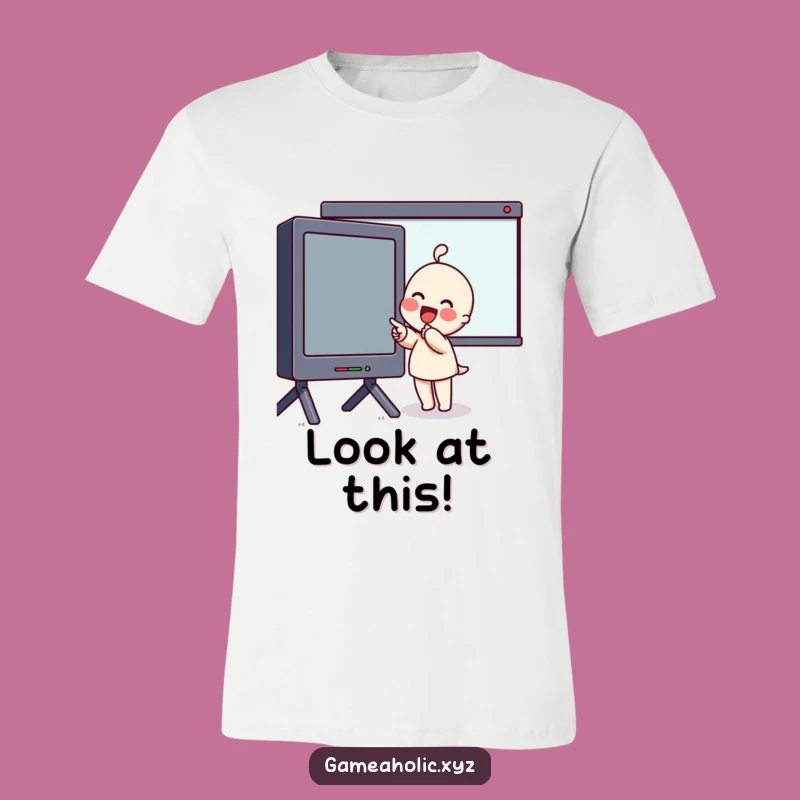 Funny Screen Fan T-Shirt: Pointing Character, Big Screen Joy, Great Gift!