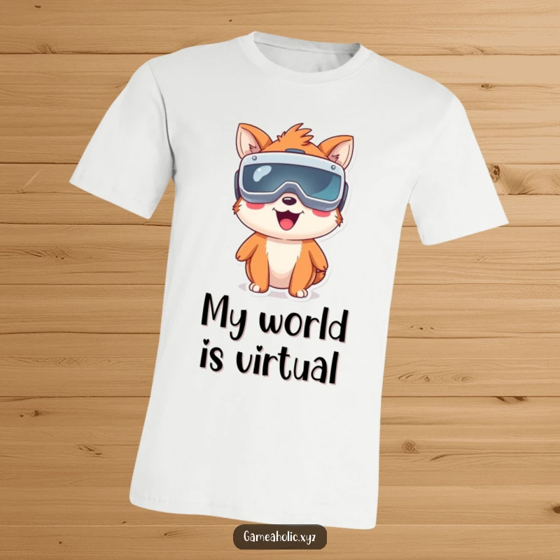 Funny happy animal character with large virtual reality goggles, showcasing delight and immersion in a digital world.