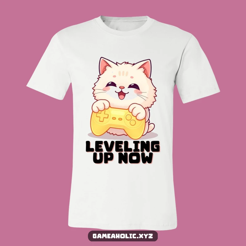 Funny Cat Gamer T-Shirt: Glowing Controller Cat Apparel for Players