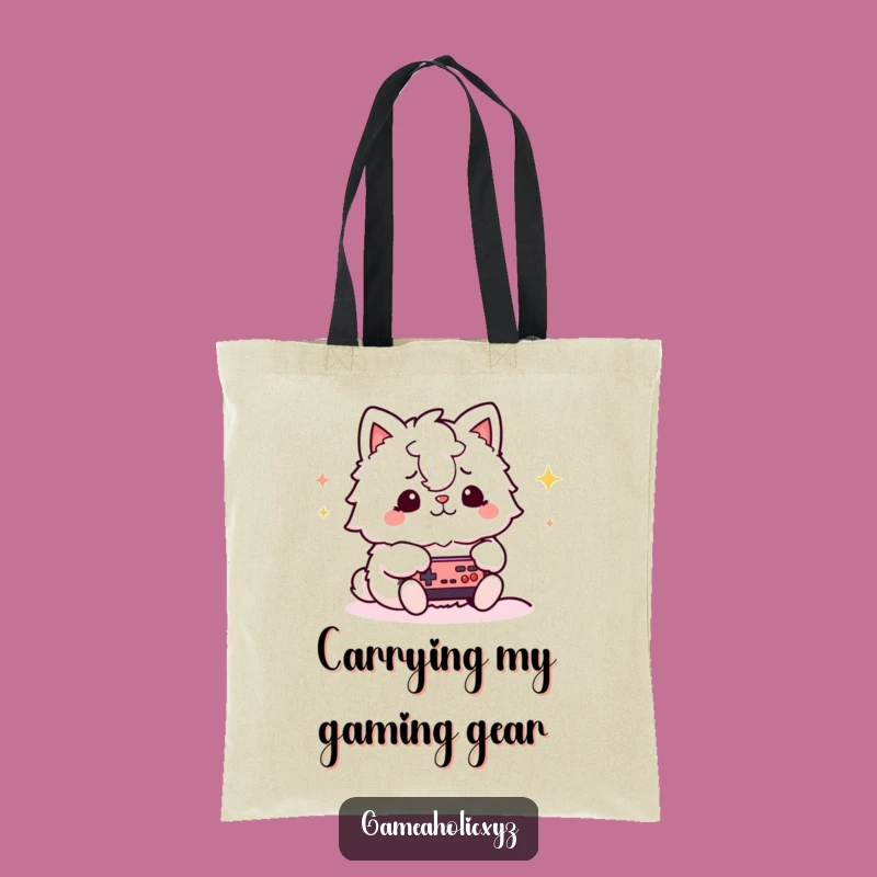Funny Gamer Cat Tote Bag: Fluffy Animal Playing Video Games, Groovy Gift