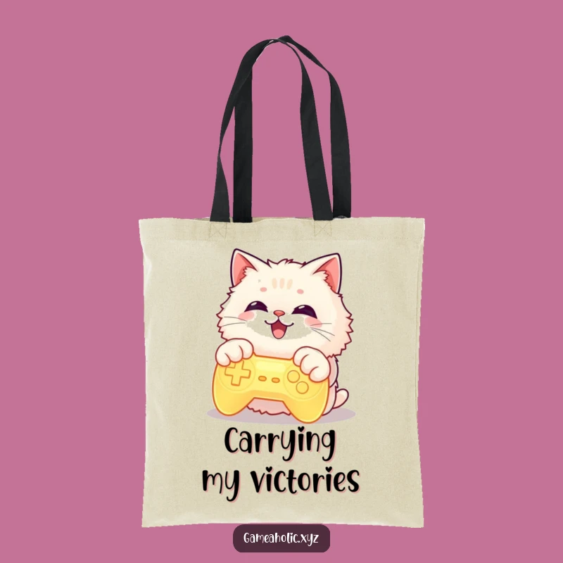 Funny Cat Gamer Tote Bag: Glowing Controller Cat Carry-All for Essentials