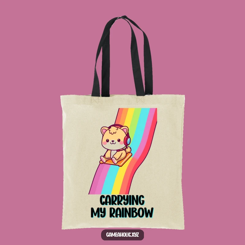 Funny Gamer Animal Tote Bag - Cheerful Animal Slides Rainbow, Handy Gift!
