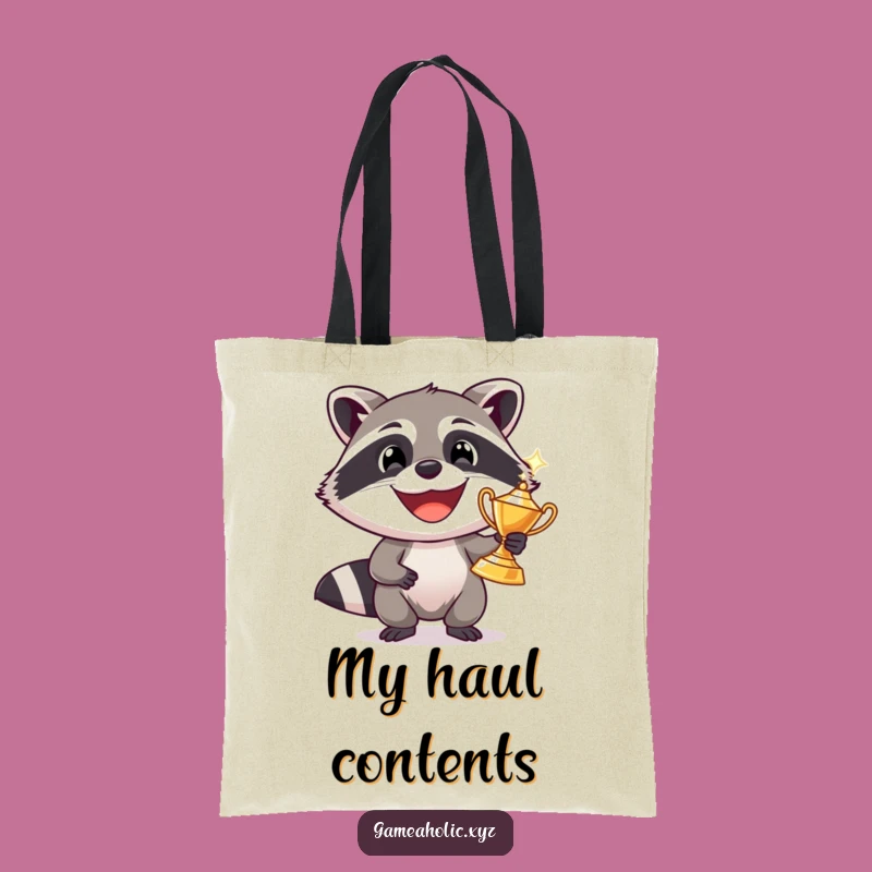 Funny Raccoon Trophy Tote Bag: Grinning Bandit Carry-All, Hilarious Shopping Bag