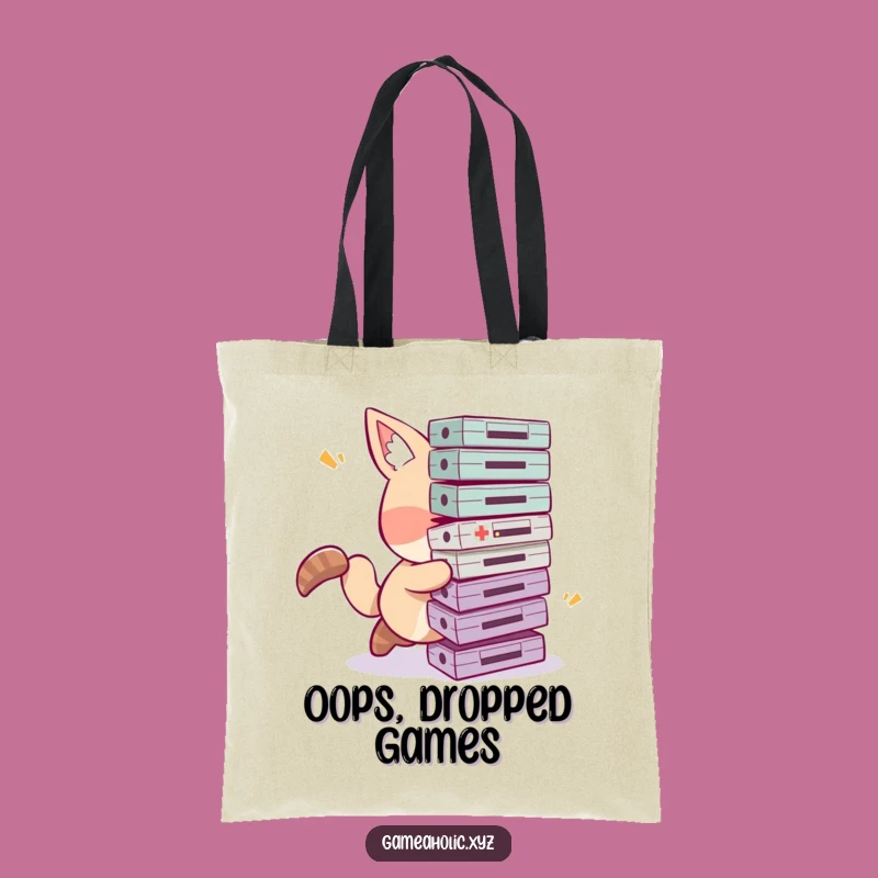 Funny Tripping Gamer Tote Bag - Clumsy Animal Cartridges, Hilarious Accessory Gift