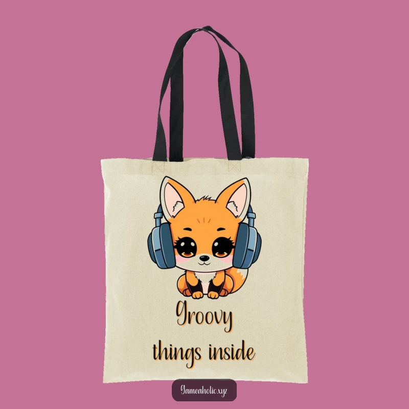 Kawaii Fox Headphones Tote Bag: Exciting Music Fox Carry-All for Daily Use