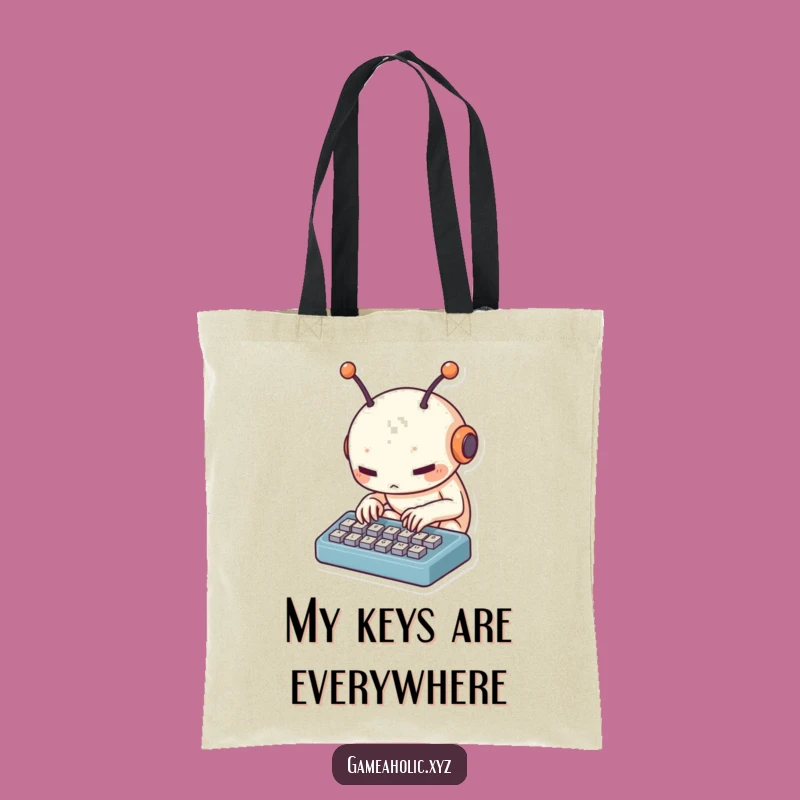 Funny Alien Typist Tote Bag: Creature Typing on Keyboard, Groovy Tech Bag